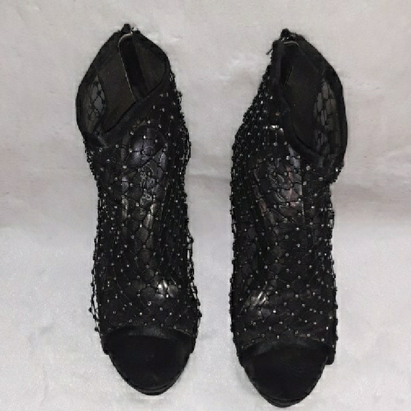 **SOLD** Wild Rose Black Mesh High Heels with Rhinestones - Picture 5 of 8